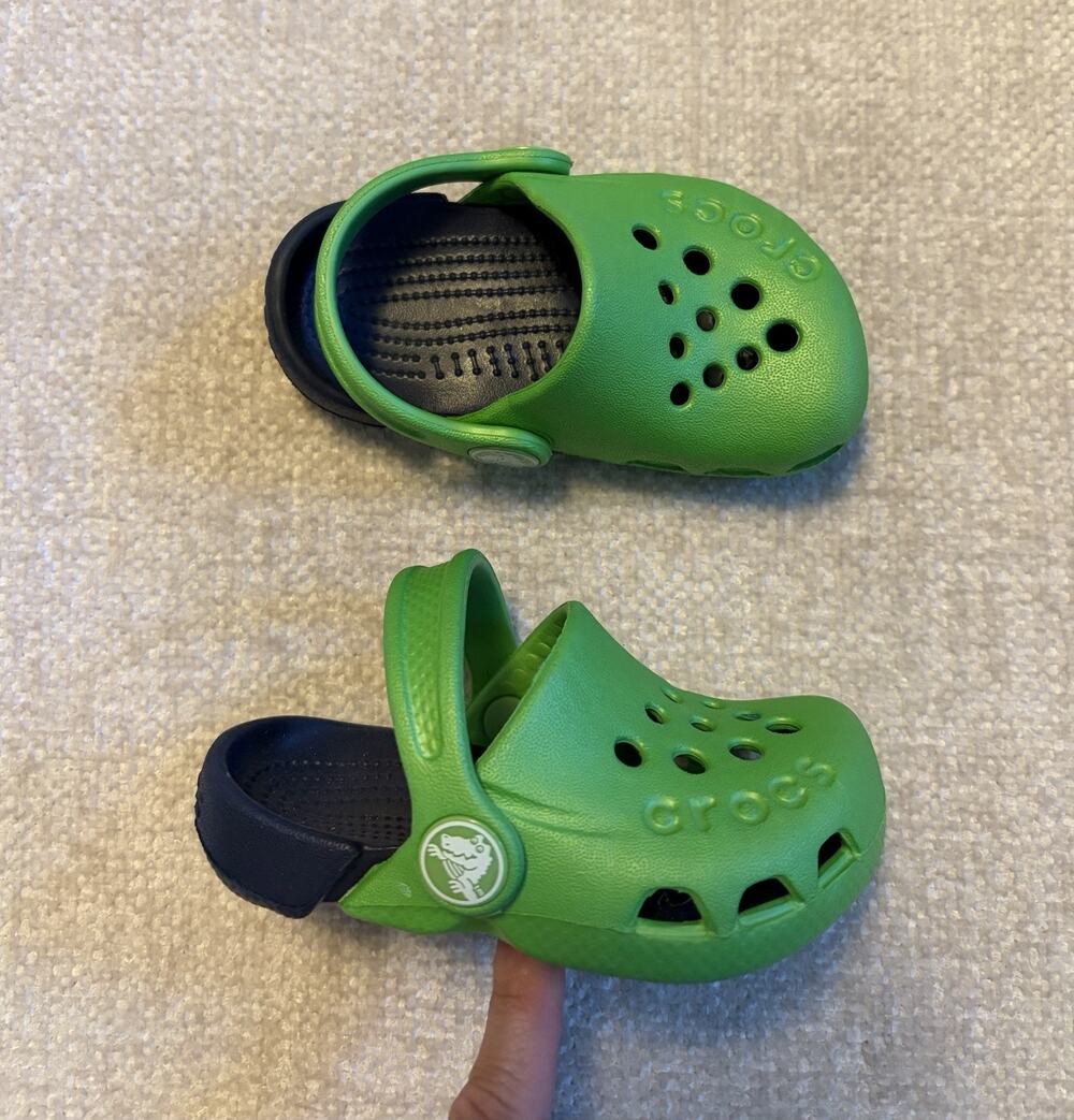 Crocs Electro Classic Clog Unisex Toddler Size C4 Green Navy Slip On Shoe
